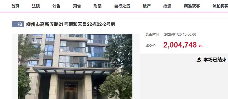  法拍房市场的微观经济学：柳州荣和天誉241万成交案例深度复盘 房产家居